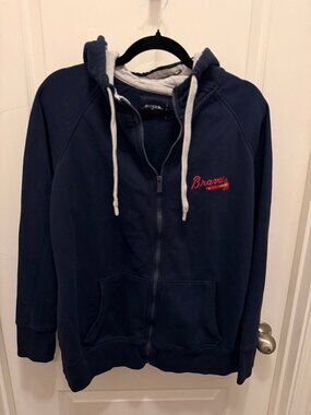 Cotton blend zip-up hoodie, Atlanta Braves MLB team apparel, Size XL